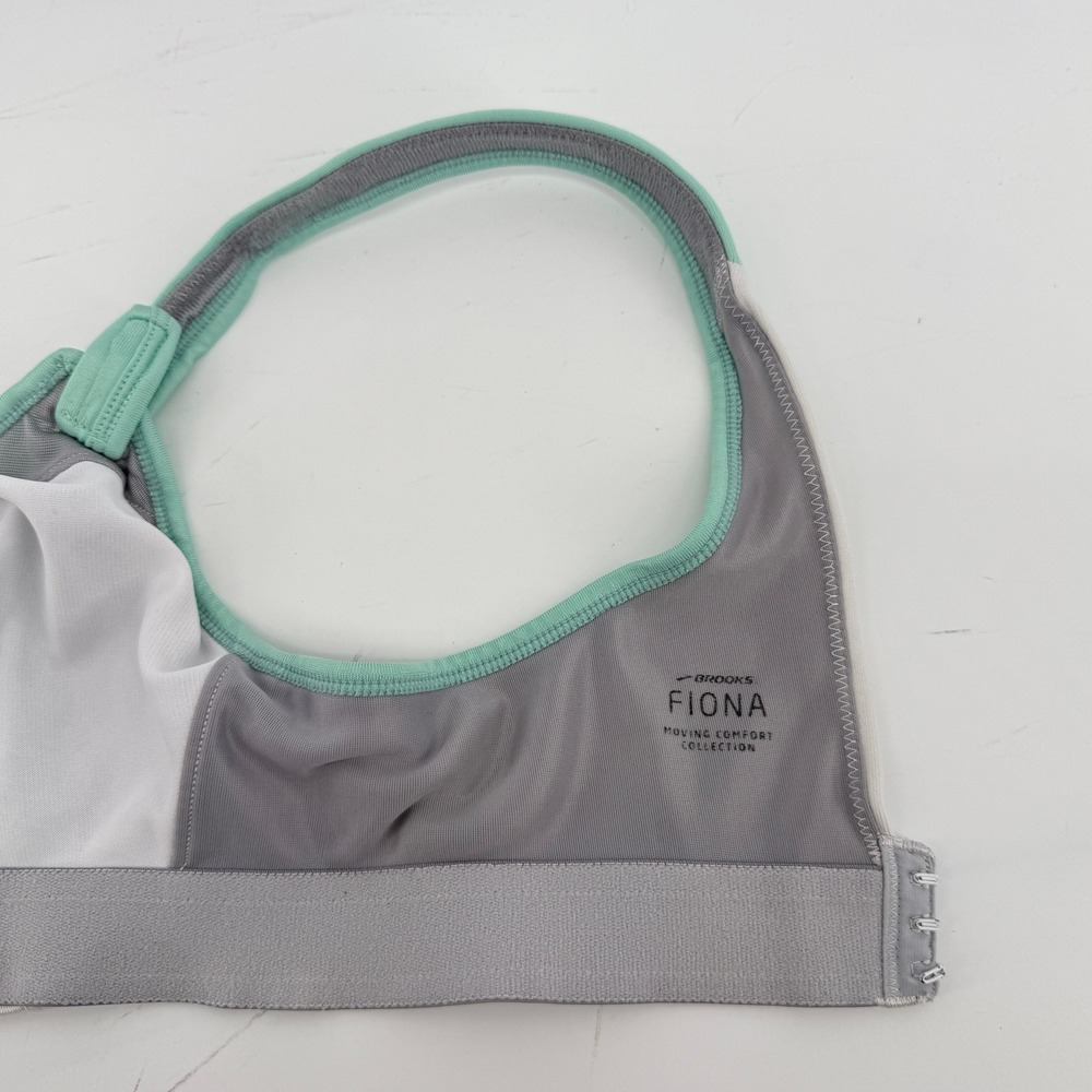 Brooks Moving Comfort Fiona Wireless Sports Bra Green White 34B Hook Loop 350064 - Picture 8 of 8